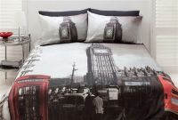 London QUEEN Quilt Doona Cover Set UK Big Ben United Kingdom + Linen House Euros PAIR 65x65cm Loch Charcoal