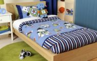 Double Doona Cover Set Robots blue stripe space age + Robots Novelty Cushion